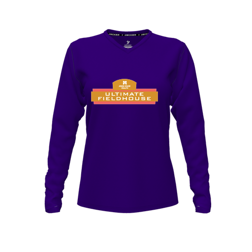 [CUS-DFW-TEES-CMF-VNK-LSL-PUR-FYXS-LOGO2] Decker Comfort T-Shirt (Female Youth XS, Purple, V Neck, Logo 2, Long Sleeve)