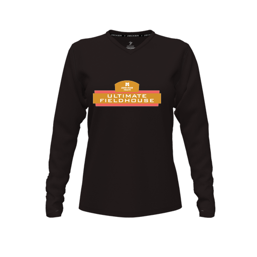 [CUS-DFW-TEES-PER-VNK-LSL-BLK-FYXS-LOGO2] Decker Performance T-Shirt (Female Youth XS, Black, V Neck, Logo 2, Long Sleeve)